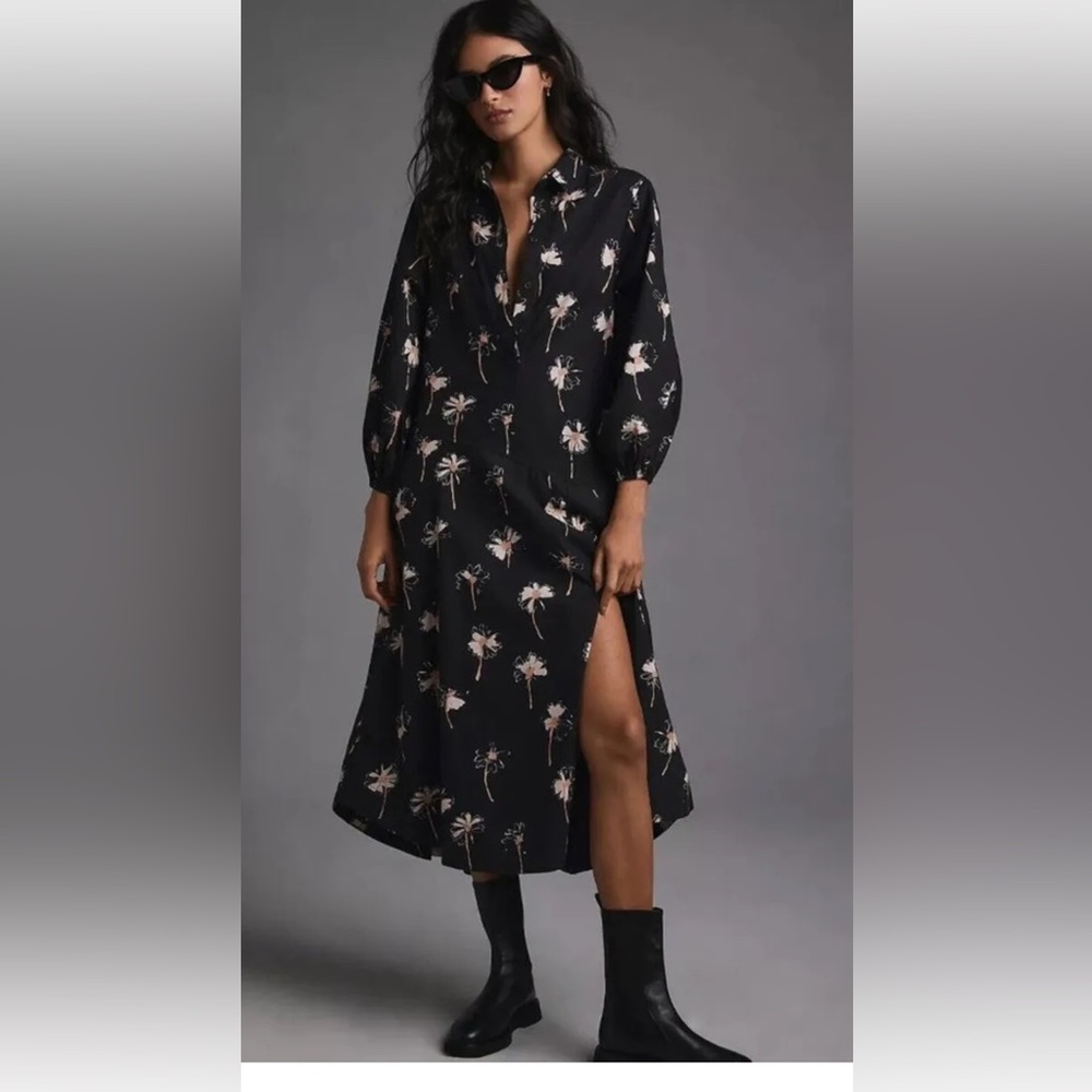 Anthropologie Maeve Button Front Asymmetrical Midi Maxi Dress Floral